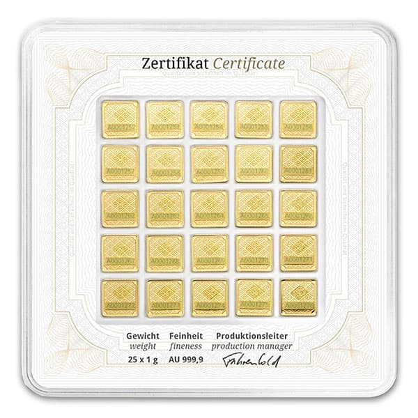 Geiger GOLD Bars - 25 x 1 Gram Multicard Pack .9999 Pure