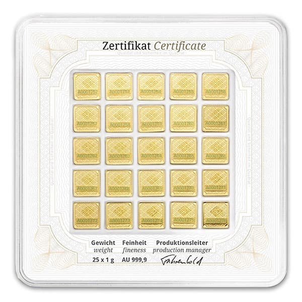 Geiger GOLD Bars - 25 x 1 Gram Multicard Pack .9999 Pure