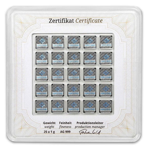 Geiger SILVER Bars - 25 x 1 Gram Multicard Pack .999 Pure thumbnail