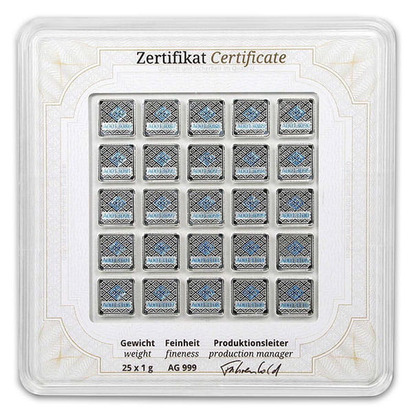 Geiger SILVER Bars - 25 x 1 Gram Multicard Pack .999 Pure