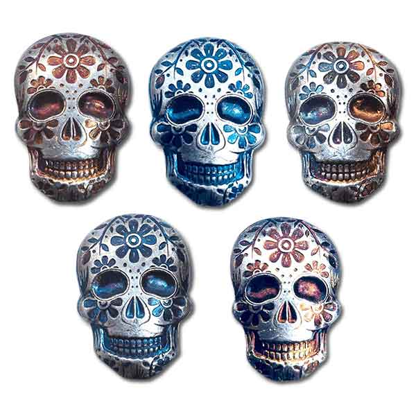 Day of the Dead 2 Oz Silver 3D Bar - Sugar Skull, Marigold (Any Color) - .999 Pure