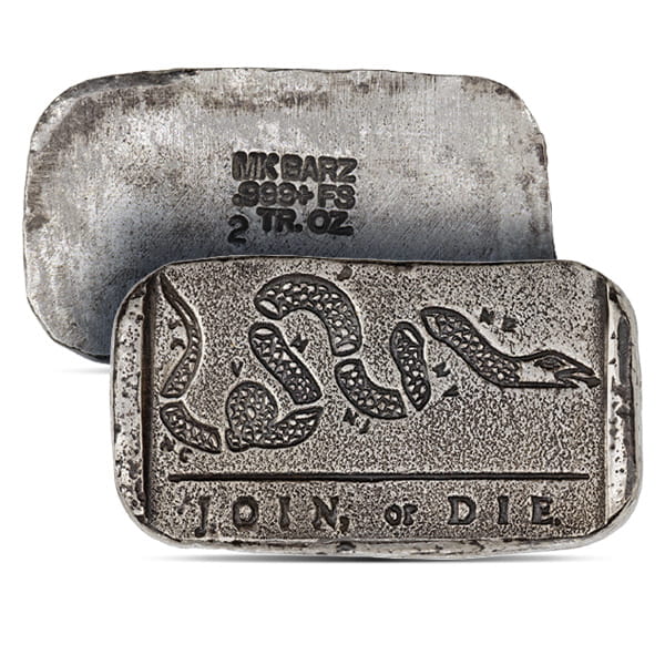 MK BarZ Revolution's Spirit Hand Poured Silver Bar, 2 Troy Oz