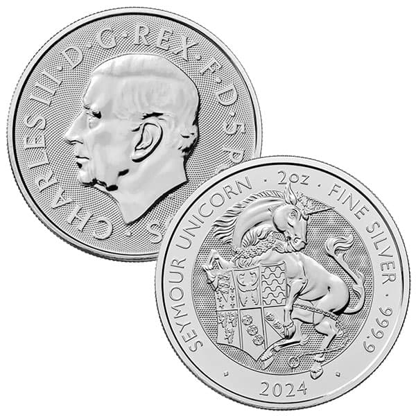 British Royal Mint Tudor Beasts; Seymour Unicorn - 2 Oz Silver Coin .9999 Pure