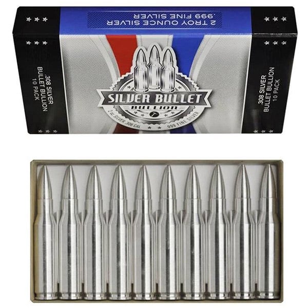 WINCHESTER .308 CALIBER (7.62 NATO) 2 OZ .999 SILVER BULLET