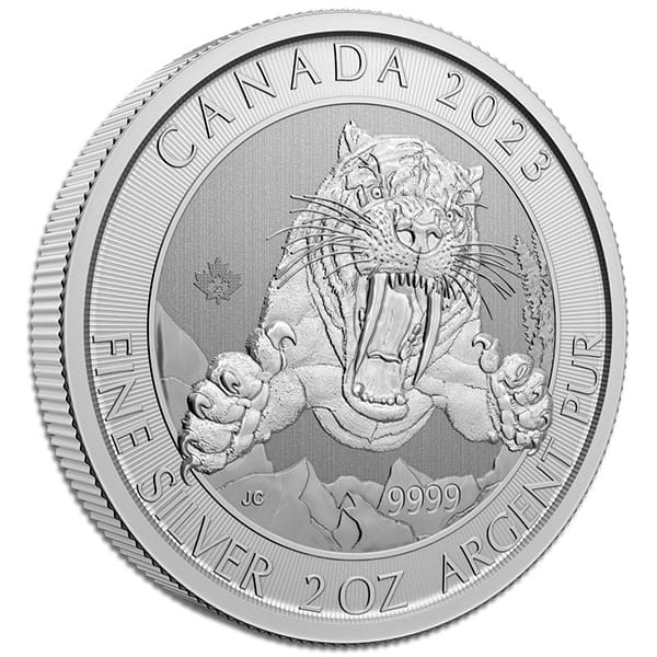 RCM Ice Age of Canada; Sabre-Tooth Cat - 2 Oz Silver Coin .9999 Pure thumbnail