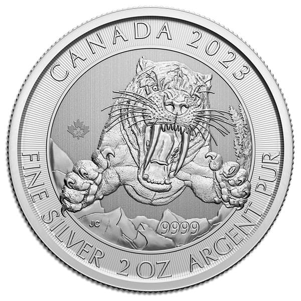 RCM Ice Age of Canada; Saber-Tooth Cat - 2 Oz Silver Coin .9999 Pure