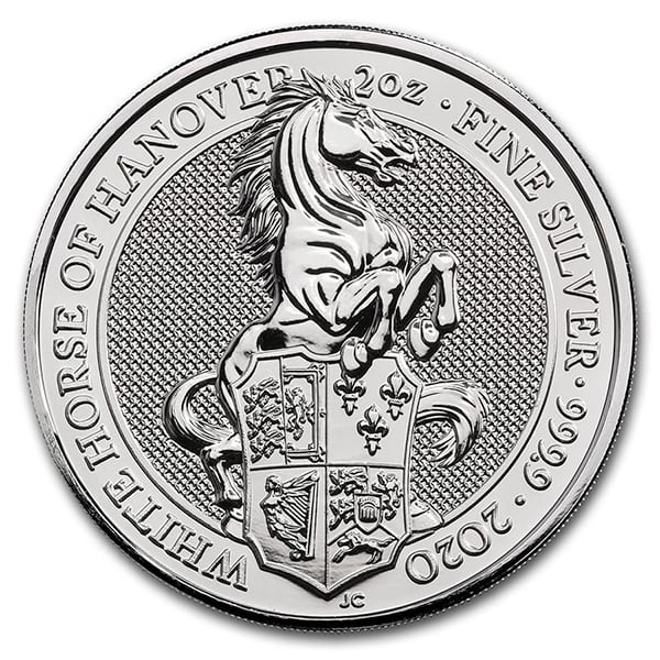 British Royal Mint Queen's Beast; White Horse - 2 Oz Silver Coin .9999 Pure