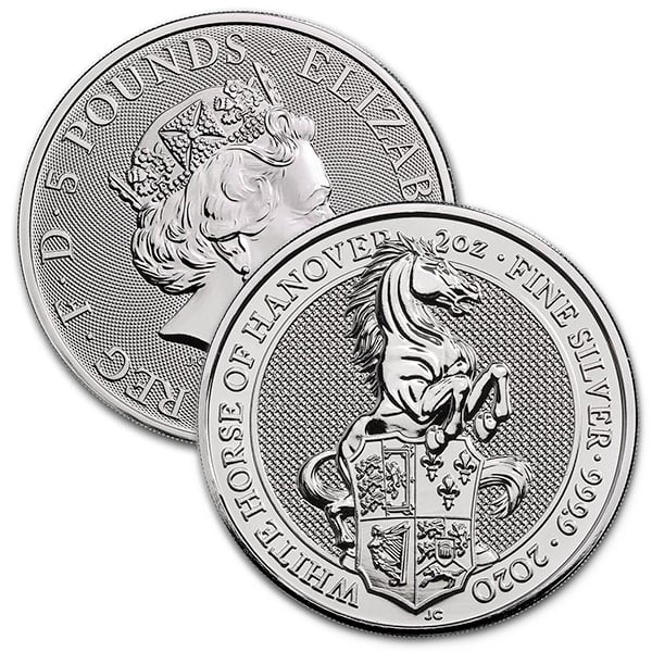 British Royal Mint Queen's Beast; White Horse - 2 Oz Silver Coin .9999 Pure