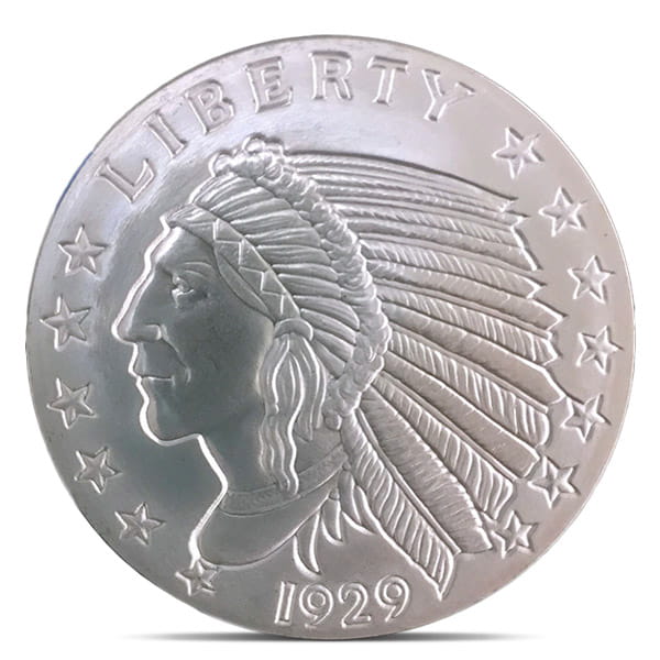 Incuse Indian Silver Round - 2 Troy Ounce, .999 Pure Silver