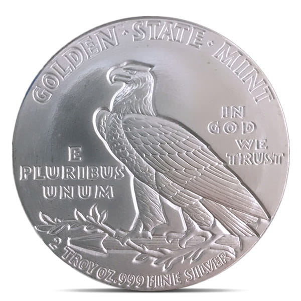 Incuse Indian Silver Round - 2 Troy Ounce, .999 Pure Silver