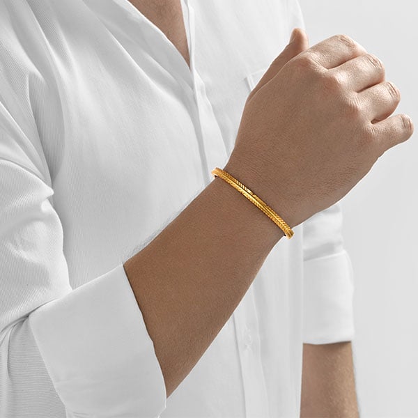 Gold Bangle - Embellished Tribal **Matte Finish** - 32.4 Grams, 24K Pure