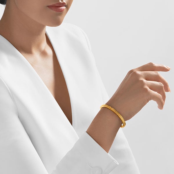 Gold Bangle - Embellished Tribal **Matte Finish** - 32.4 Grams, 24K Pure