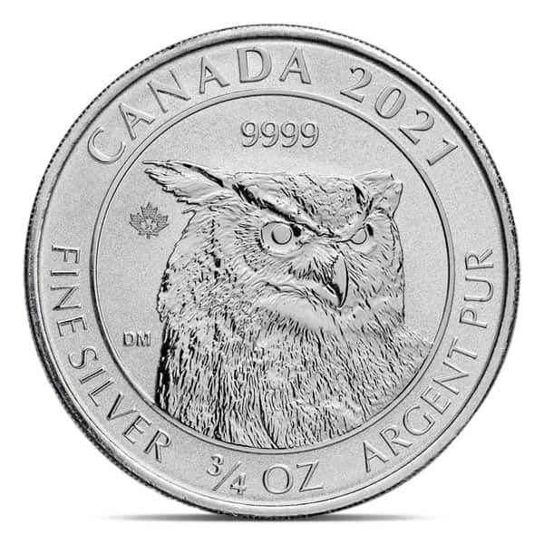 2021 3/4 Oz RCM Great Horned Owl - Reverse Proof, .9999 Silver Coin