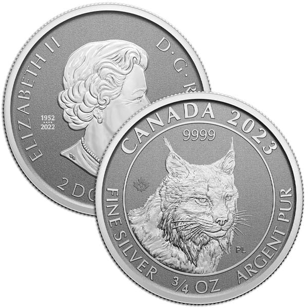 Royal Canadian Mint Coin - 3/4 Oz .9999 Silver Reverse Proof - 2023 Lynx