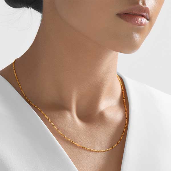 Gold Chain - 1 mm Round Cable Design - 46 cm (18.1") Length, 3.5 Grams 22k Gold