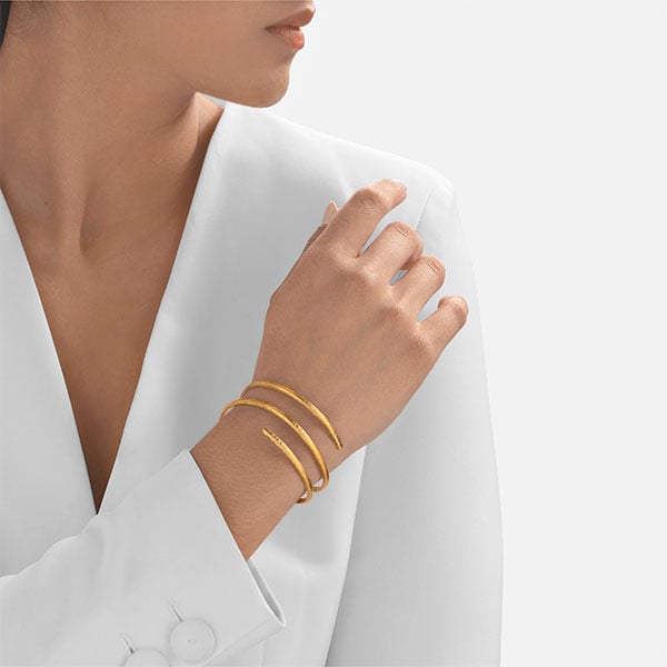 Gold Bangle - Hammered Infinite Spiral **Matte Finish** - 43.1 Grams, 24K Pure