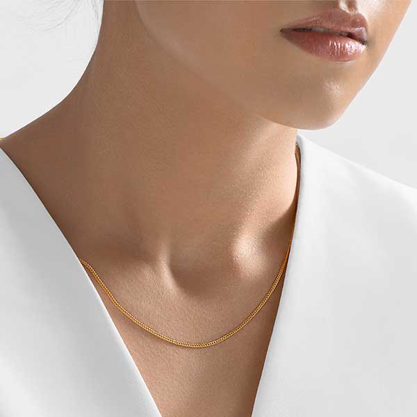 Gold Chain - 1.3 mm Flat Curb Design - 46 cm (18.1") Length, 3.6 Grams 22k Gold