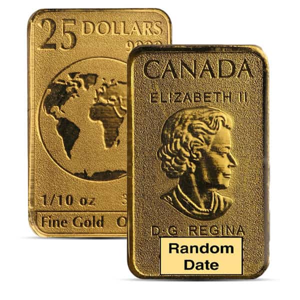 RCM 5 x 1/10 Oz Legal Tender Bar Set, In Assay, .9999 Pure (Dates Our Choice)