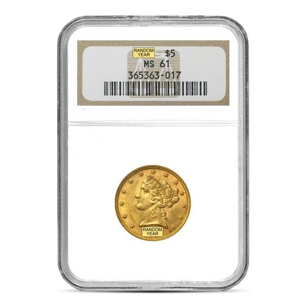 MS61 Graded $5 Liberty U.S. Gold Coin (PCGS / NGC) - Random Dates