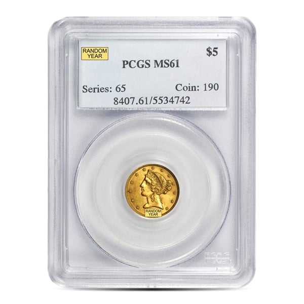 MS61 Graded $5 Liberty U.S. Gold Coin (PCGS / NGC) - Random Dates