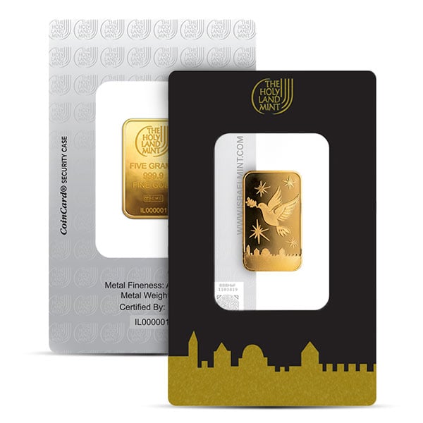 Holy Land Mint Dove of Peace Gold Bar, 5 Gram, .9999 Pure in Assay Package