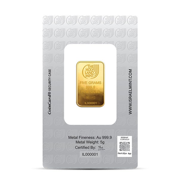 Holy Land Mint Dove of Peace Gold Bar, 5 Gram, .9999 Pure in Assay Package