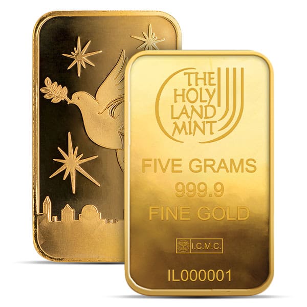 Holy Land Mint Dove of Peace Gold Bar, 5 Gram, .9999 Pure in Assay Package