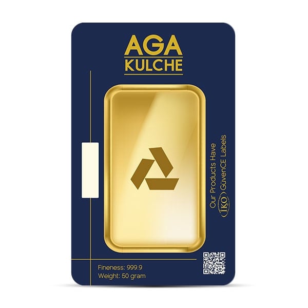 AgaBullion Gold Bar, 50 Gram, .9999 Pure in Assay Package