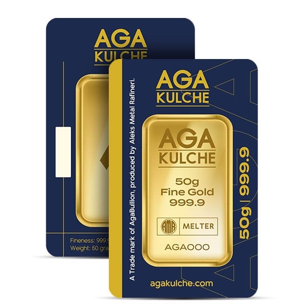 AgaBullion Gold Bar, 50 Gram, .9999 Pure in Assay Package