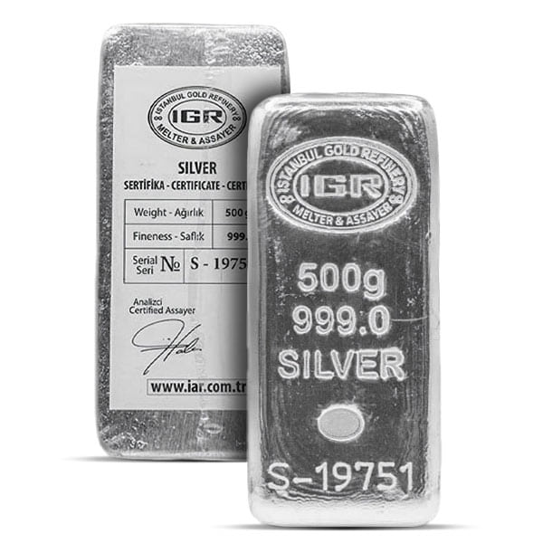 Silver Bar - 500 Gram (1/2 Kilo), .999 Pure