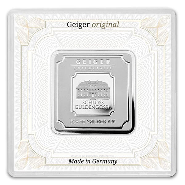 Geiger SILVER Bar - 50 Gram .999 Pure, in Assay