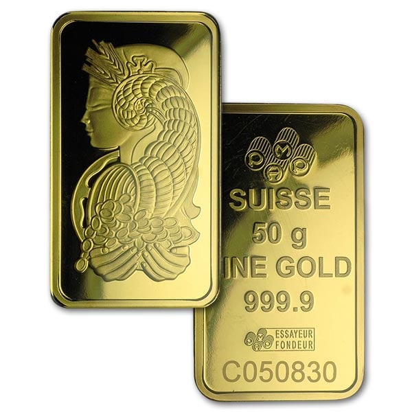 PAMP Suisse Gold Bar, 50 Gram, .9999 Pure