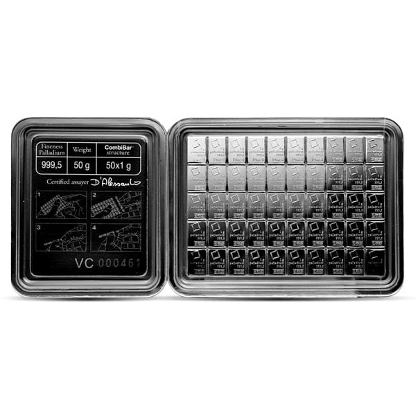 Palladium Valcambi CombiBar - 50 x 1 Gram .9995 Pure