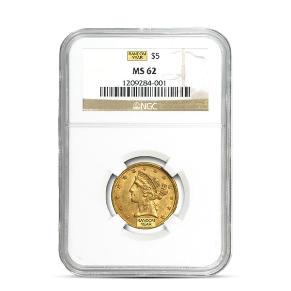 MS62 Graded $5 Liberty U.S. Gold Coin (PCGS / NGC) - Random Dates