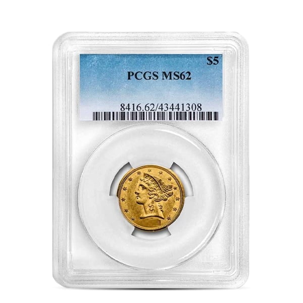 MS62 Graded $5 Liberty U.S. Gold Coin (PCGS / NGC) - Random Dates