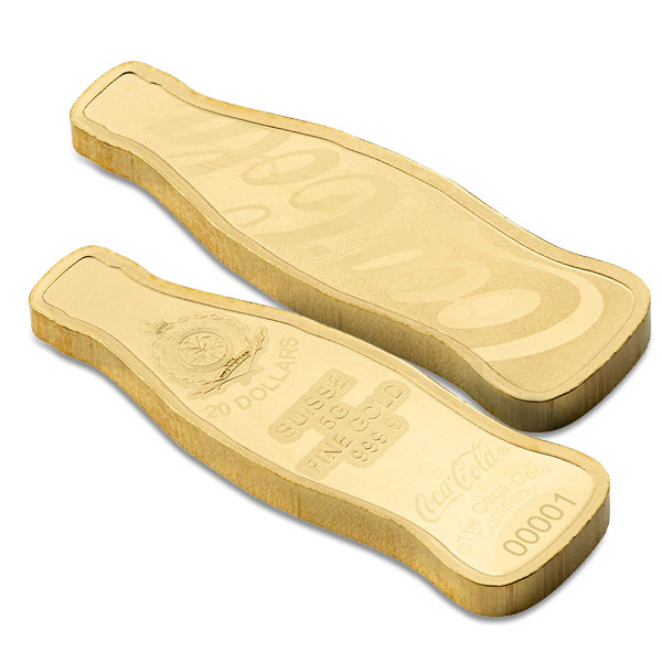 Coca-Cola Shaped Gold Bar, 5 Gram .9999 Pure in Assay Package