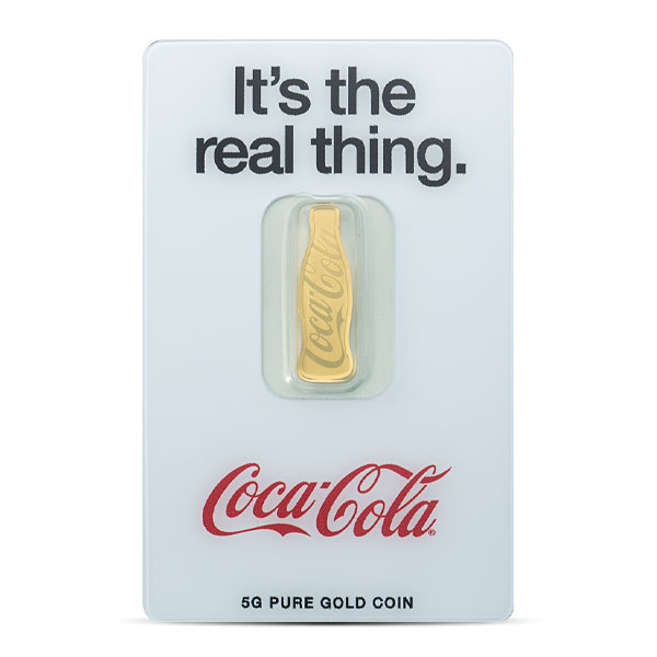 Coca-Cola Shaped Gold Bar, 5 Gram .9999 Pure in Assay Package