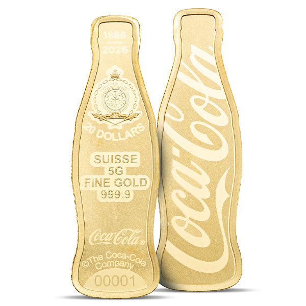 Coca-Cola Shaped Gold Bar, 5 Gram .9999 Pure in Assay Package