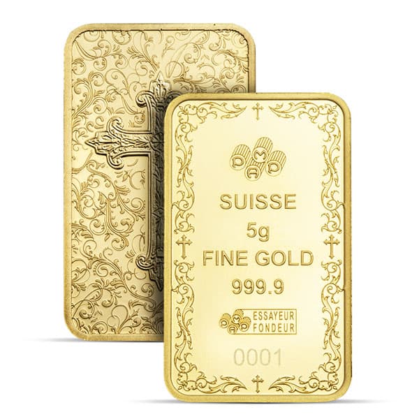 PAMP Suisse Christian Cross Gold Bar, 5 Gram, .9999 Pure