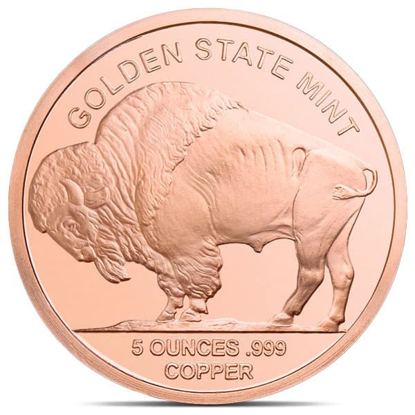 Copper Buffalo Round - 5 AVDP Oz, .999 Pure Copper