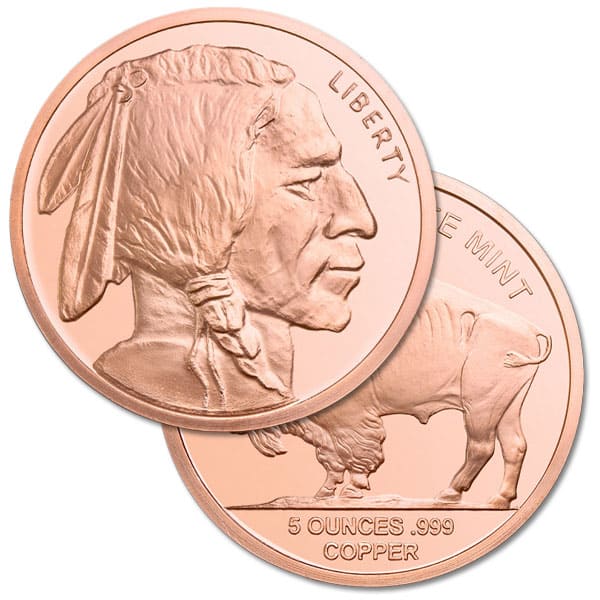 Copper Buffalo Round - 5 AVDP Oz, .999 Pure Copper