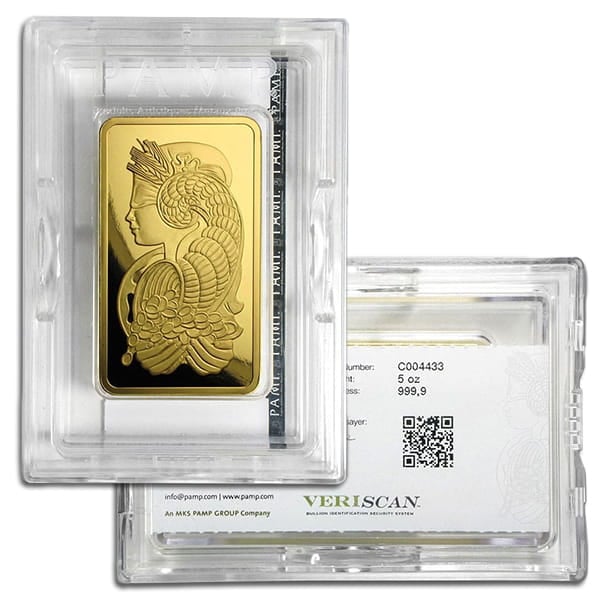 PAMP Suisse Gold Bar, 5 Troy Oz, .9999 Pure