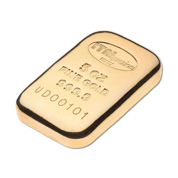 Gold Bar - 5 Oz, .9999 Pure, Miscellaneous Design (***BARS WITH LIGHT SCRATCHING***) thumbnail