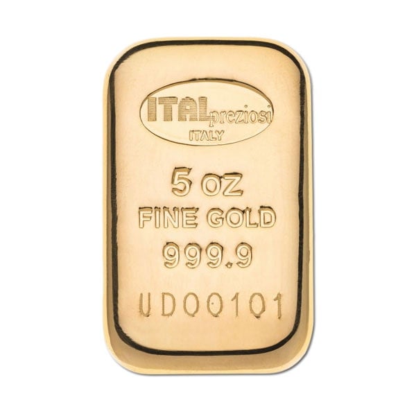 Gold Bar - 5 Oz, .9999 Pure, Miscellaneous Design (***BARS WITH LIGHT SCRATCHING***) thumbnail