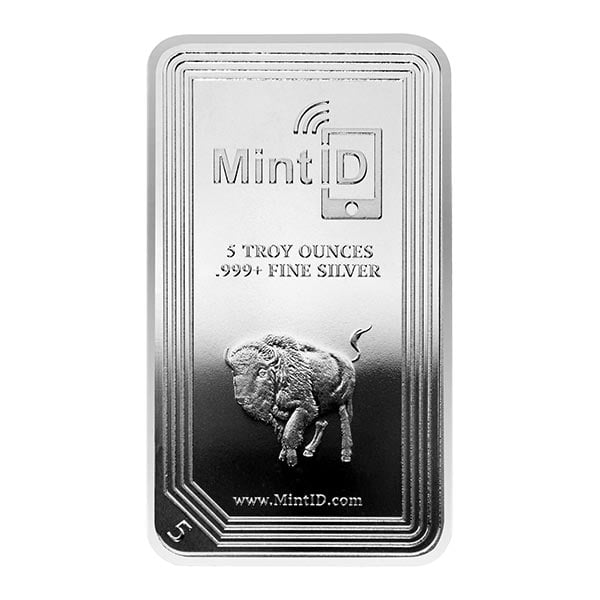 MintID Buffalo Design Silver Bar - 5 Ounce .999 Pure