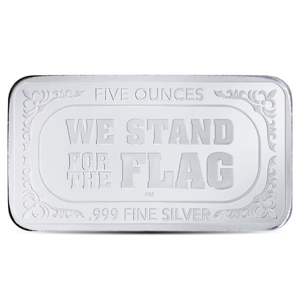 American Flag Design Silver Bar - 5 Ounce .999 Pure
