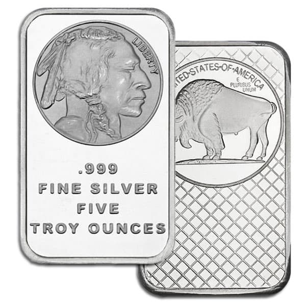 Buffalo Design Silver Bar - 5 Ounce .999 Pure