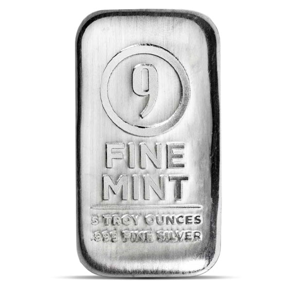 9Fine Mint 5 Ounce Bar, .999 Pure Silver