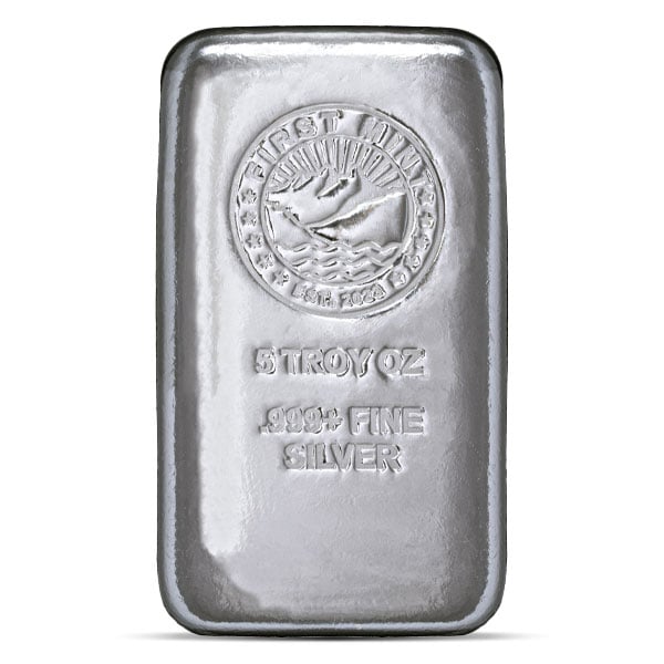 First Mint Silver Cast Bar - 5 Troy Ounce, .999 Pure