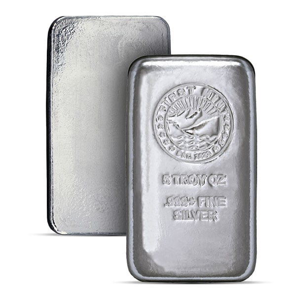 First Mint Silver Cast Bar - 5 Troy Ounce, .999 Pure